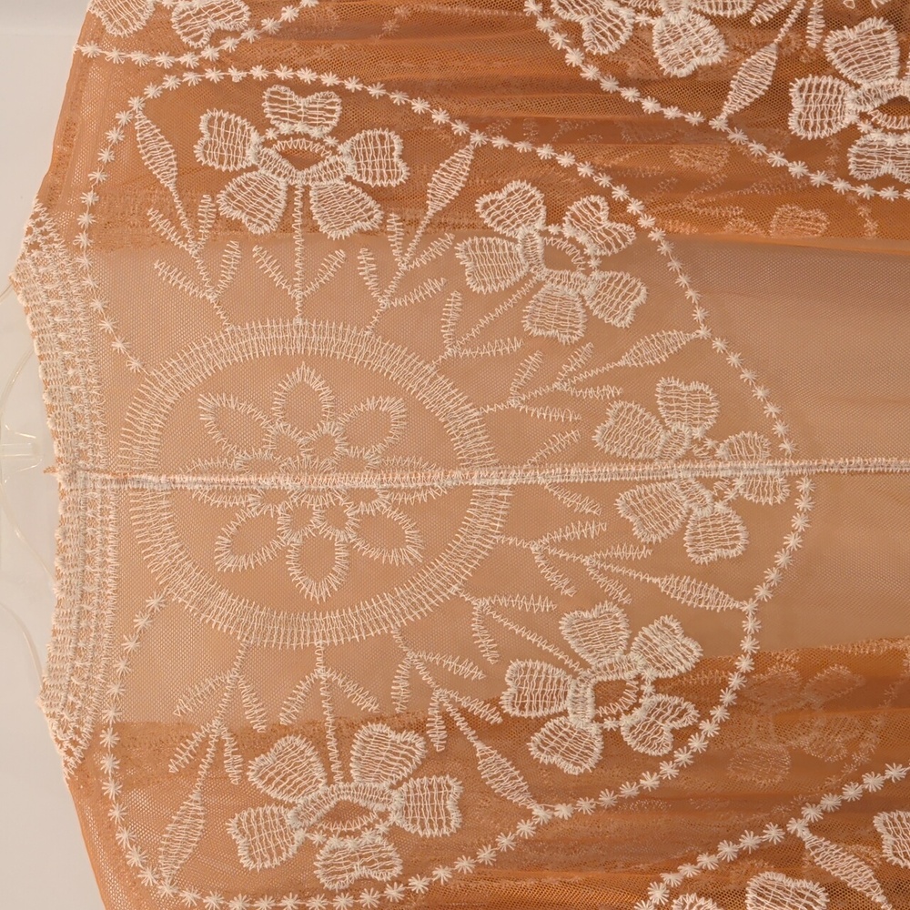 Bohemian Kimono in Mesh Tangerine With Cream Embroidery With Wide Sleeves - Picture 3 of 9
